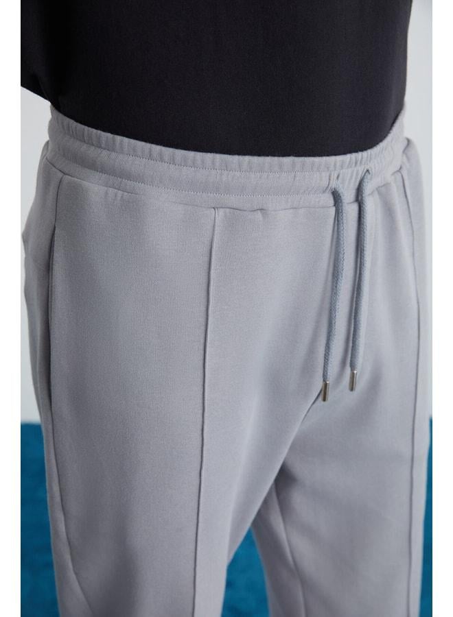 GRIMELANGE Scuby Men's Diagonal Organic Fabric Non-fleece Ribbed 3-Pocket Jogger Stone-Colored Sweatpants. - Image 3