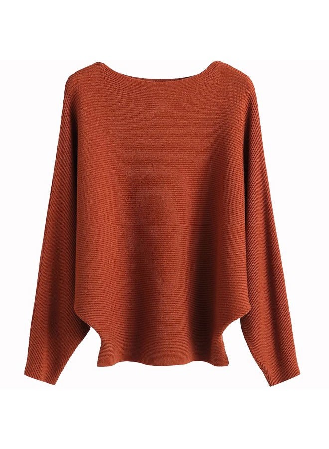 Ckikiou Womens Lightweight Oversized Boat Neck Sweaters Tops Dolman Batwing Sleeve Ribbed Knitted Pullovers, Caramel, One size - Image 1