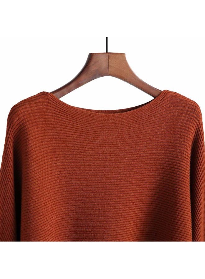 Ckikiou Womens Lightweight Oversized Boat Neck Sweaters Tops Dolman Batwing Sleeve Ribbed Knitted Pullovers, Caramel, One size - Image 3