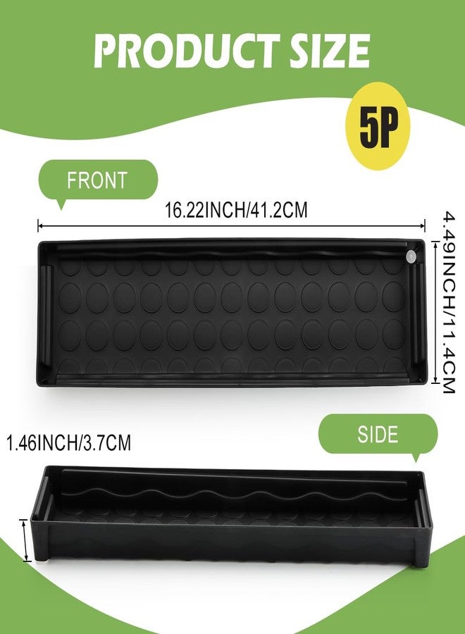 RooTrimmer 5 Pack Plastic Window Sill Saucer (16"x5.5"x1.5"), Rectangular Windowsill Plant Pot Trays with Removable Drainage Hole, Thick Plant Saucer Tray for 4 inch (10CM) Flower Seedling Pots (Black) - Image 2