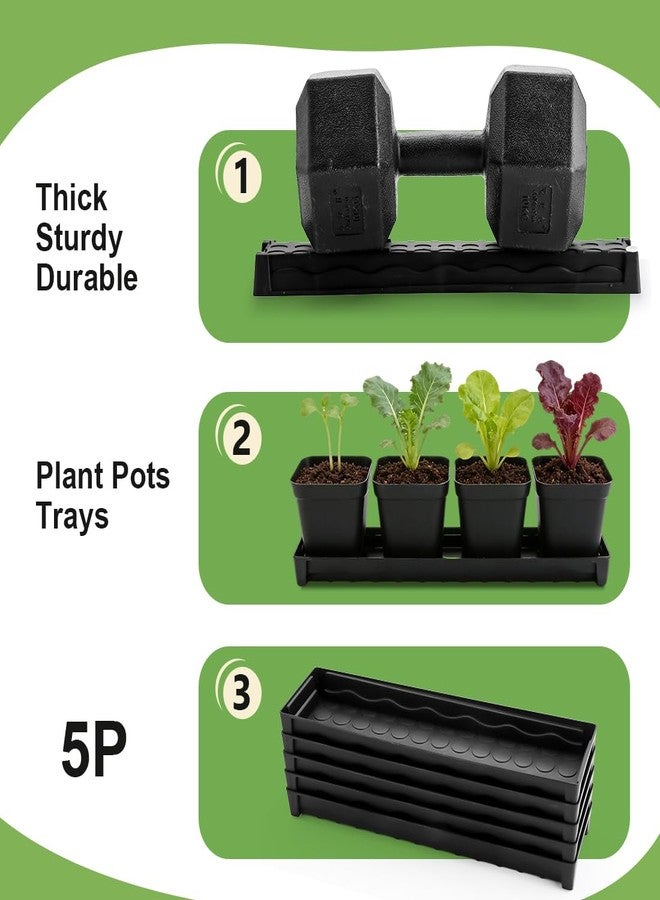 RooTrimmer 5 Pack Plastic Window Sill Saucer (16"x5.5"x1.5"), Rectangular Windowsill Plant Pot Trays with Removable Drainage Hole, Thick Plant Saucer Tray for 4 inch (10CM) Flower Seedling Pots (Black) - Image 3