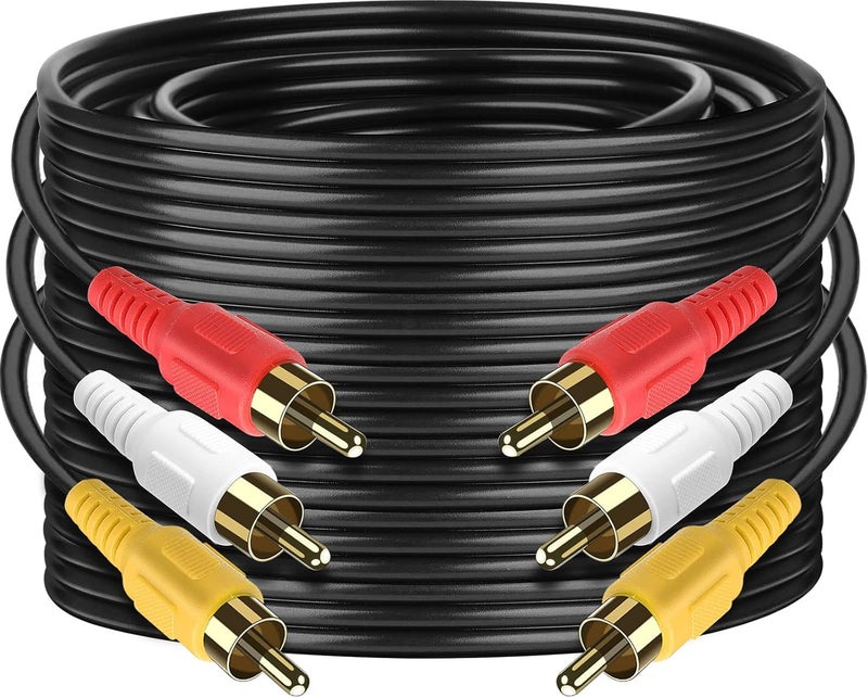 PASOW 3 RCA Cable Audio Video Composite Male to Male DVD Cable (25 Feet) - Image 1