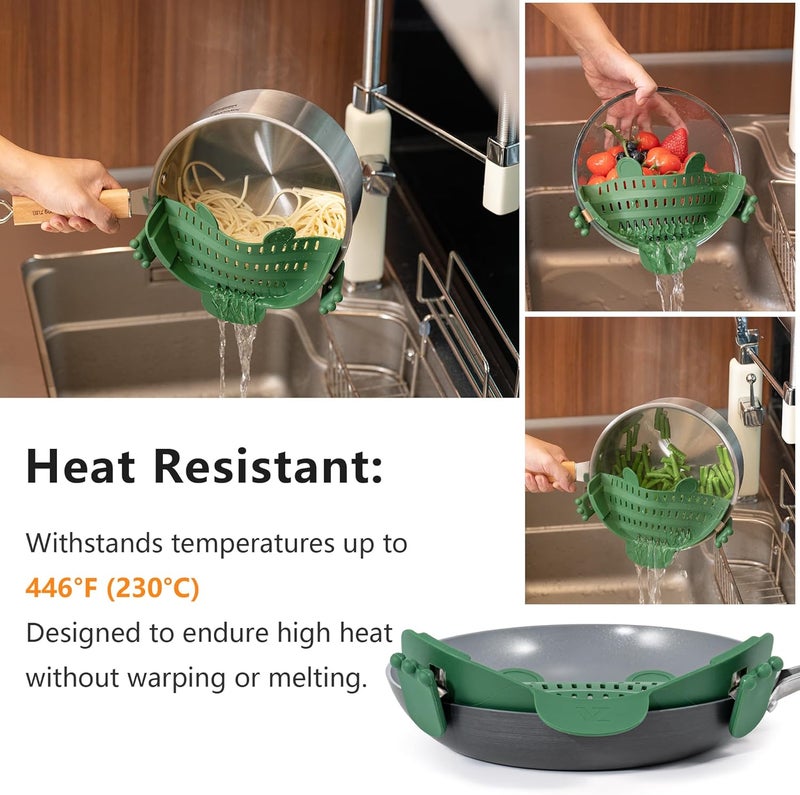 Li & Zhao Li&Zhao Clip on Strainer - Fine Mesh Strainer Pasta Strainer Pot Strainers for Kitchen Collapsible Colander Food Strainer(Green) - Image 2