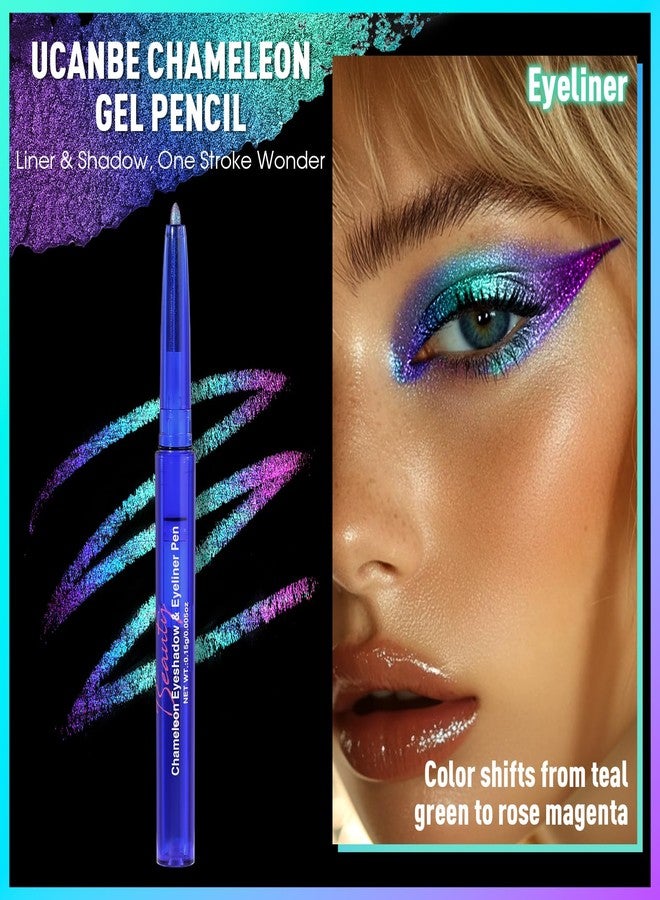 UCANBE Chameleon Eyeshadow & Eyeliner Gel Pencil-Multichrome Shifting Colors Metallic Glitter Eye Makeup,Waterproof Long-Lasting Smudge-Proof Multi-Dimensional Color (Teal Green to Rose Magenta) - Image 3