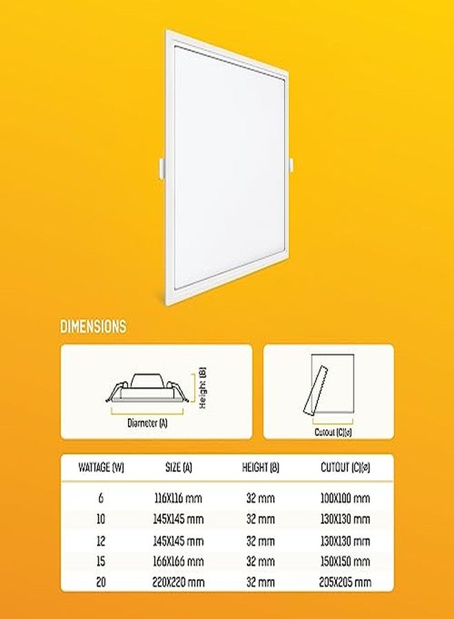 ويبرو لوحة إضاءة LED مربعة الشكل من ويبرو غارنت بقوة 10 واط، بإضاءة بيضاء محايدة (4000 كلفن)، بدون إطار، بتصميم فائق النحافة، إضاءة سفلية غائرة للأسقف المعلقة، إضاءة سقفية من الجبس، فتحة مقاس 130 × 130 مم، عبوة من 4 قطع - Image 3