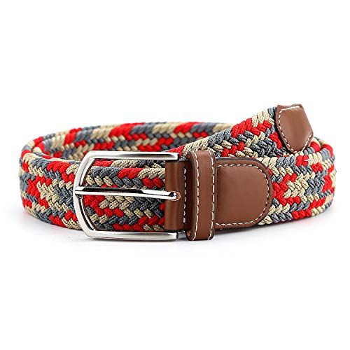 Radmire Braided Canvas Woven Elastic Stretch Belts for Men/Women/Junior with Multicolored (Red-Gray-Khaki, Medium/32-34" Waist) - Image 3
