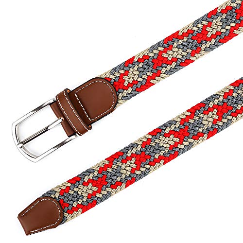Radmire Braided Canvas Woven Elastic Stretch Belts for Men/Women/Junior with Multicolored (Red-Gray-Khaki, Medium/32-34" Waist) - Image 5