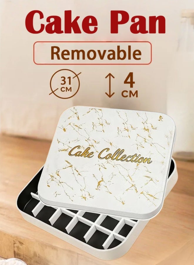 PHISMA Dessert and cake molds, non-stick cake containers, square cake boxes with plastic dividers - square marble pattern - Image 1