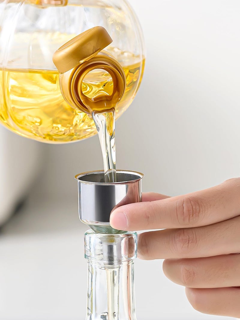 Ruiao 2 Pcs Olive Oil Dispenser Bottle for Kitchen,17oz Clear Glass Cooking Oil and Vinegar Dispenser Set, Coffee Syrup Dispenser with 2 Pourers and 1 Funnel (Two squares) - Image 3