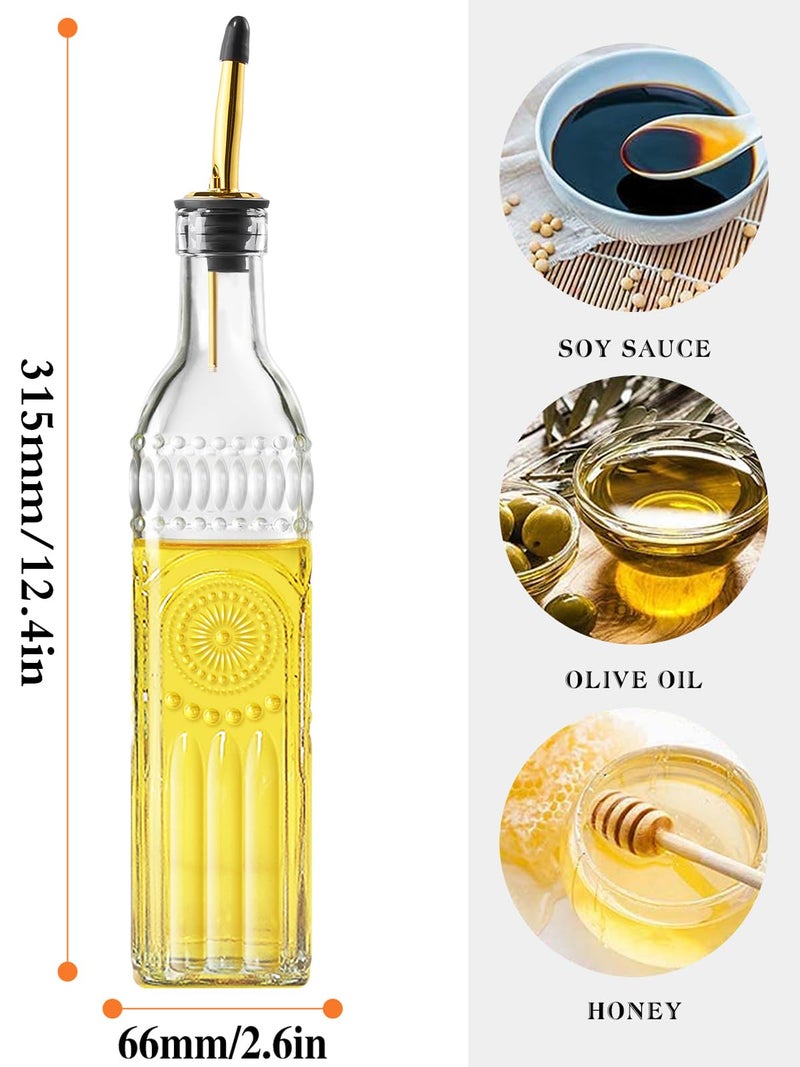 Ruiao 2 Pcs Olive Oil Dispenser Bottle for Kitchen,17oz Clear Glass Cooking Oil and Vinegar Dispenser Set, Coffee Syrup Dispenser with 2 Pourers and 1 Funnel (Two squares) - Image 2