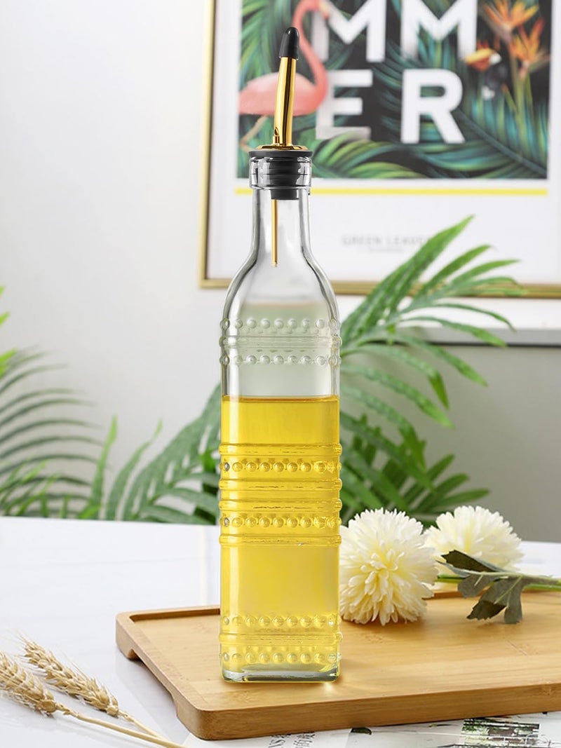 Ruiao 2 Pcs Olive Oil Dispenser Bottle for Kitchen,17oz Clear Glass Cooking Oil and Vinegar Dispenser Set, Coffee Syrup Dispenser with 2 Pourers and 1 Funnel (Two squares) - Image 5