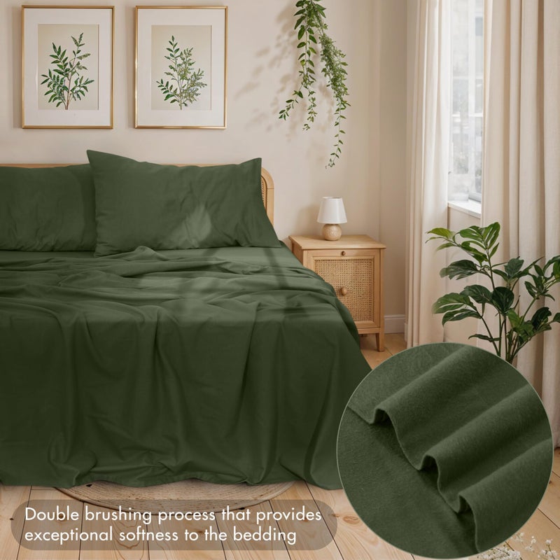 RUVANTI 100% Cotton Flannel Sheets Queen Size - 4 Piece Warm, Soft & Breathable, Deep Pocket, Double Brushed Cozy All Season Bedding Set, Olive Green - Image 3