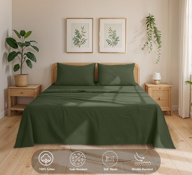 RUVANTI 100% Cotton Flannel Sheets Queen Size - 4 Piece Warm, Soft & Breathable, Deep Pocket, Double Brushed Cozy All Season Bedding Set, Olive Green - Image 2