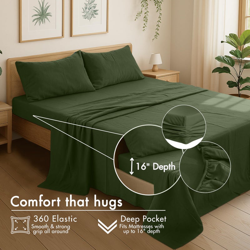 RUVANTI 100% Cotton Flannel Sheets Queen Size - 4 Piece Warm, Soft & Breathable, Deep Pocket, Double Brushed Cozy All Season Bedding Set, Olive Green - Image 4
