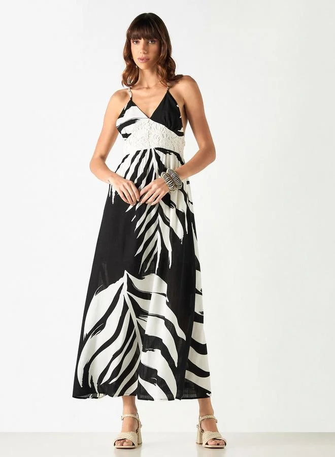 2Xtremz 2Xtremz All-Over Leaf Print Sleeveless Dress with V-neck and Racerback