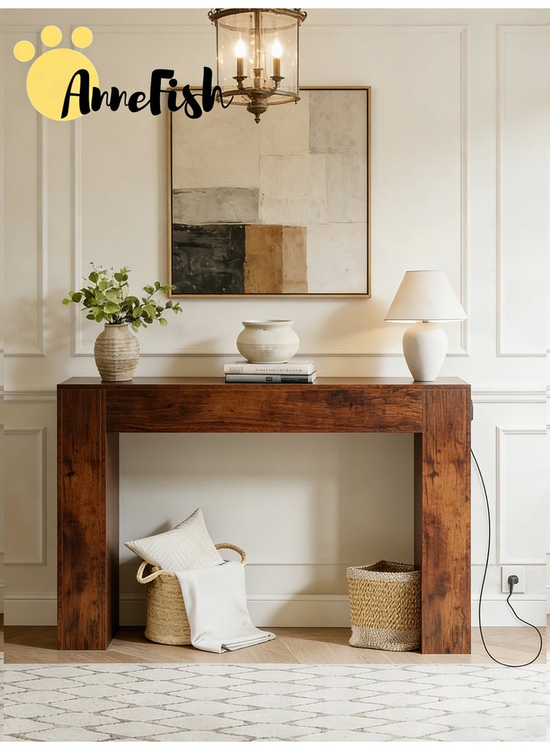 آن فش طاولة كونسول بأبعاد 140 × 30 × 90 سم مزودة بمخرج طاقة، بتصميم ريفي، مناسبة للمداخل وغرف المعيشة. - Image 2