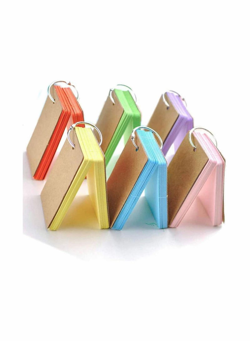Excefore 6 Pack Mini Notepads Blank Flashcards Study Cards, Ring Revision Cards with Binder Ring Multicolor Kraft Paper Scratch Memo Note Pads - Image 1