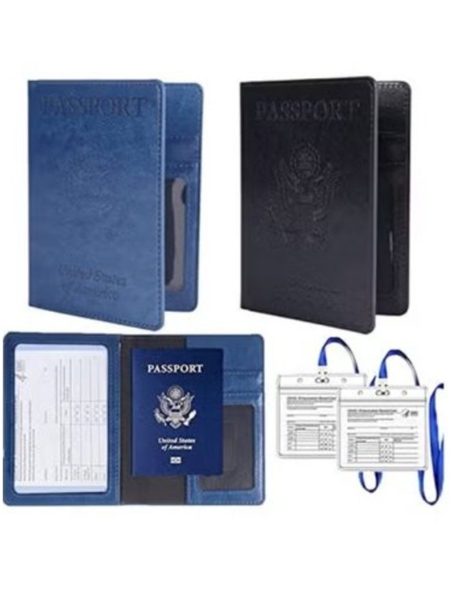 Dual-Tone Passport Holder with Lanyard & ID Card Slots(Black, Navy)