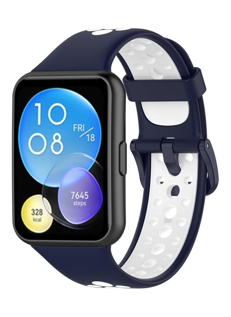 Generic Silicone Strap Compatible with HUAWEI Watch Fit 2 Active/Classic/Elegant, Two-color Sport Band Breathable Ultra-light Waterproof Durable Adjustable Replacement Wristband for Fit2  - Image 2