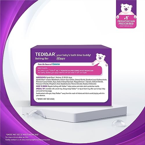 Tedibar Rich Moisturising Baby Body Wash 250ml with Skin Friendly PH with Tedibar Moisturising Baby Bathing Bar 75g(Pack of 1)|100% Soap Free|Prev - Image 5