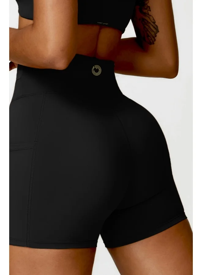 KAWN.YOGA Womens High Waist Contour Workout Sport Yoga Shorts Tummy Control With Pockets