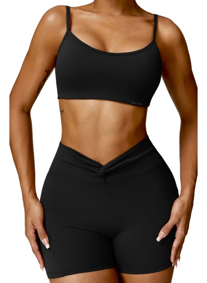 KAWN.YOGA Womens High Waist Contour Workout Sport Yoga Shorts Tummy Control With Pockets