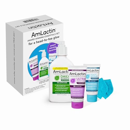 AmLactin AmLactin AwardWinning Essentials Skin Care Set  Daily Nourish 12 Lotion Ultra Smoothing Cream Foot Repair Cream  Moisturizing Socks  Lactic Acid Moisturizer Gift Set for WholeBody Skin Renewal