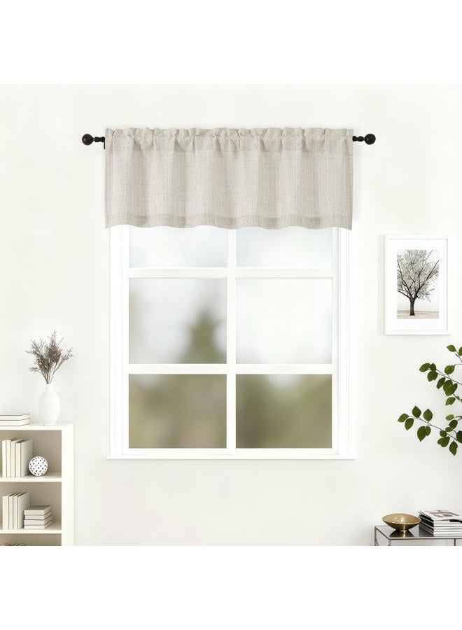 Lecloud Natural Valance 16 Inch Length, Airy Privacy Light Filtering Window Treatments Kitchen Curtains, Short Modern Drapes with Rod Pockets for Bathroom Cafe Basement, 60" W x 16" L 1 Panel - Image 1