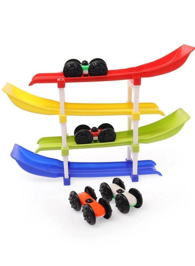 Goyal's Rolling & Flipping Race Car Track Toy for Toddler Vehicle Set with 4 Racer Cars Fine Motor Skill Montessori Building Learning Toys - Multicolor (4 Cars) - Image 1