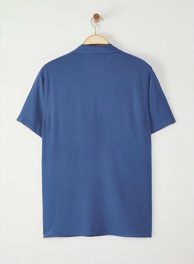 trendyol Indigo Regular Fit Patchwork Collar  100% Viscose Loose Fit Short Sleeve Summer Shirt  - Image 2