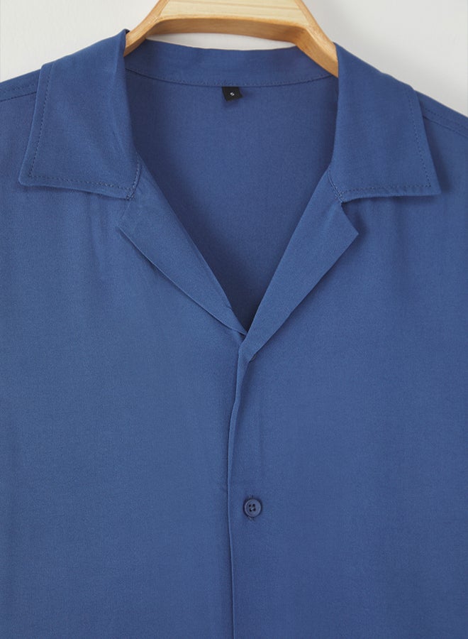 trendyol Indigo Regular Fit Patchwork Collar  100% Viscose Loose Fit Short Sleeve Summer Shirt  - Image 3