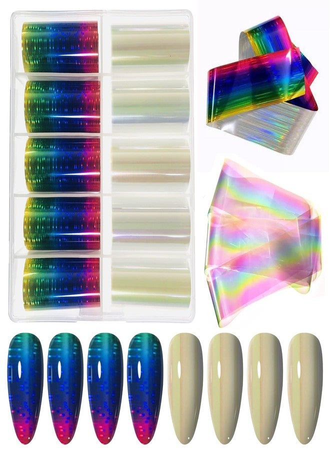 SILPECWEE Holographic Nail Foil, 10 Rolls Nail Art Foil Transfer Paper - Aurora, Laser, Rainbow Nail Design Stickers Decals 3D Nails Decoration for Women Girls - Image 1
