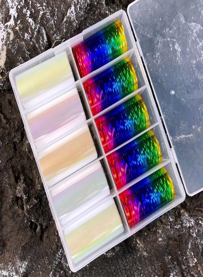 SILPECWEE Holographic Nail Foil, 10 Rolls Nail Art Foil Transfer Paper - Aurora, Laser, Rainbow Nail Design Stickers Decals 3D Nails Decoration for Women Girls - Image 2