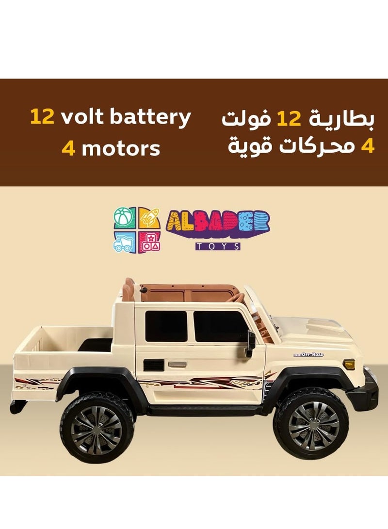 البدر سيارة لاند كروزر بيك اب كهربائية للاطفال المرخصة، سيارات للاطفال للقيادة، سيارة كهربائية باضواء LED، موسيقى MP3، سيارة ركوب للاطفال ببطارية بقوة 12 فولت، 4 محركات كبيرة وجهاز تحكم عن بعد، سيارة تويوتا للاولاد والبنات - Image 4