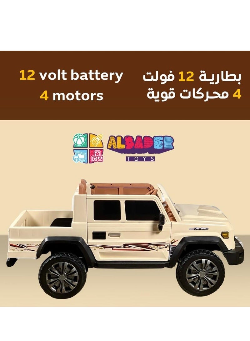 البدر سيارة لاند كروزر بيك اب كهربائية للاطفال المرخصة، سيارات للاطفال للقيادة، سيارة كهربائية باضواء LED، موسيقى MP3، سيارة ركوب للاطفال ببطارية بقوة 12 فولت، 4 محركات كبيرة وجهاز تحكم عن بعد، سيارة تويوتا للاولاد والبنات - Image 3