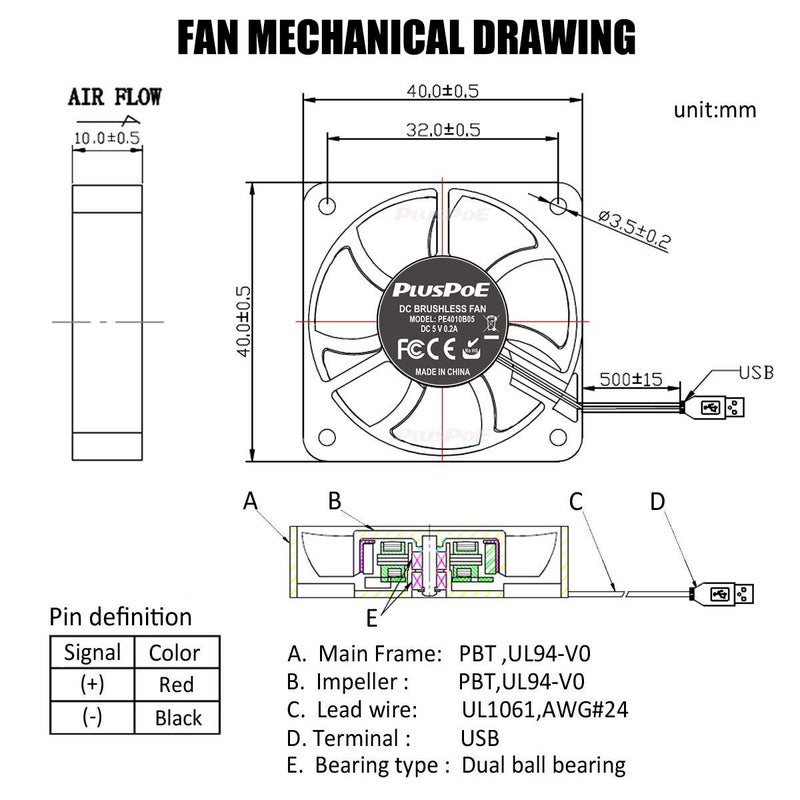 PLUSPOE 2-Pack 40mm x10mm DC 5V USB Brushless Cooling Fan, Dual Ball Bearing, Quiet Operation, 4010 Small Computer Fan - Image 3
