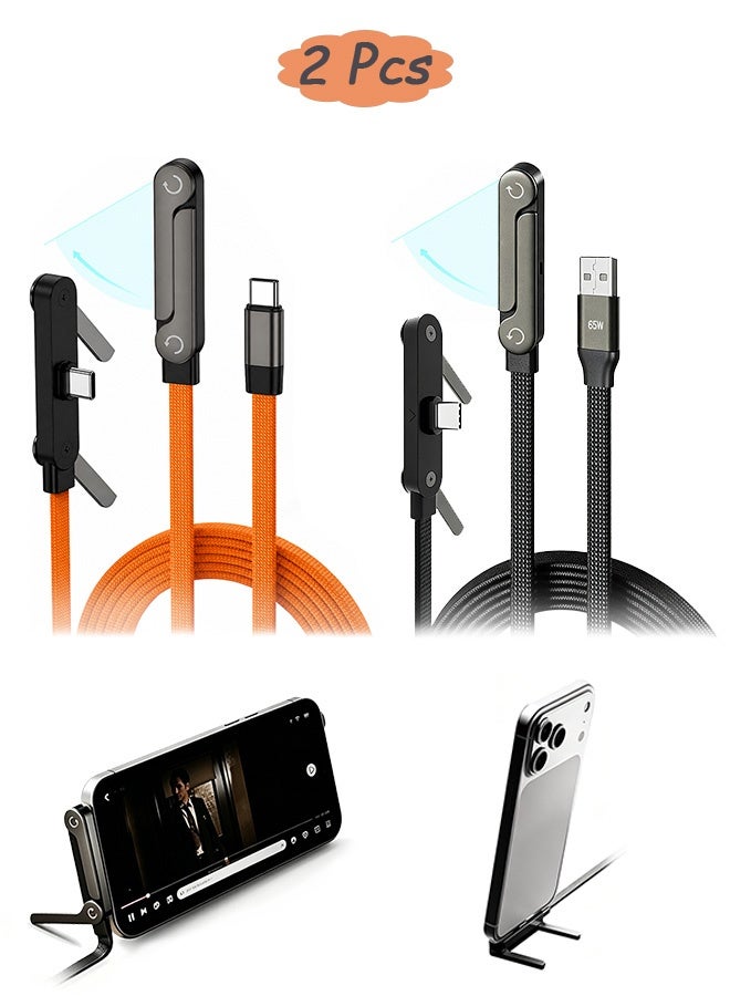 جي دي قطعتان من كابلات الشحن السريع المضفرة USB-A إلى Type-C و Type-C إلى Type-C بطول 1.5 متر وقوة 240 واط، مزودة بحامل مدمج للهاتف - كابل 2 في 1 غير مرئي للألعاب والمكتب والسفر، سلك شاحن مسطح متوافق مع iPhone 15/16/17 وSamsung Galaxy S24/S23 وMacBook وiPad وأجهزة متعددة - Image 1
