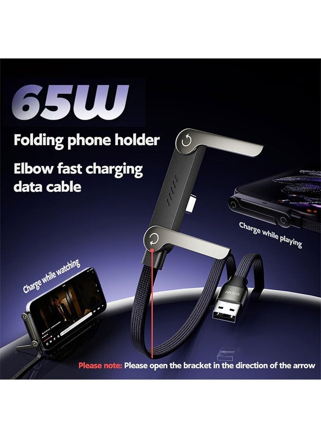 جي دي قطعتان من كابلات الشحن السريع المضفرة USB-A إلى Type-C و Type-C إلى Type-C بطول 1.5 متر وقوة 240 واط، مزودة بحامل مدمج للهاتف - كابل 2 في 1 غير مرئي للألعاب والمكتب والسفر، سلك شاحن مسطح متوافق مع iPhone 15/16/17 وSamsung Galaxy S24/S23 وMacBook وiPad وأجهزة متعددة - Image 3