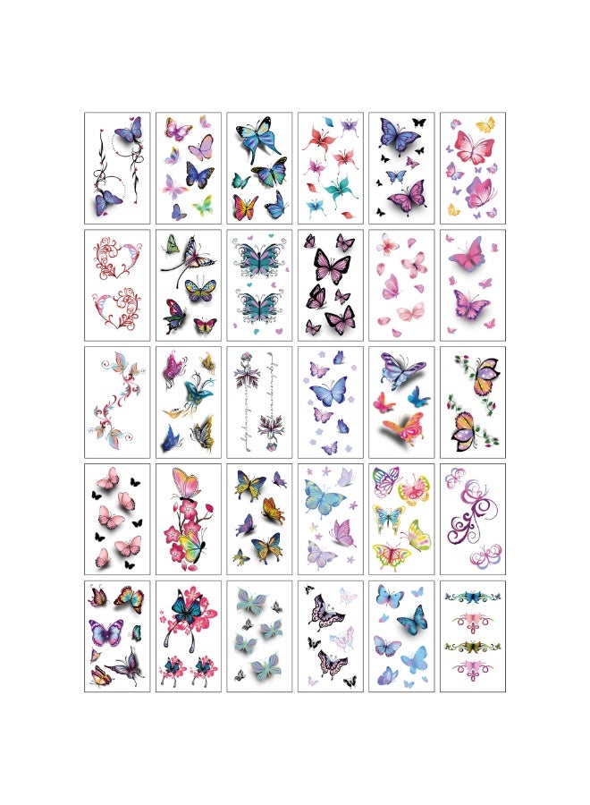 30-Sheets Waterproof Temporary Tattoo Stickers, Butterfly Waterproof Fake Tattoo Stickers for Kids Adults Men and Women