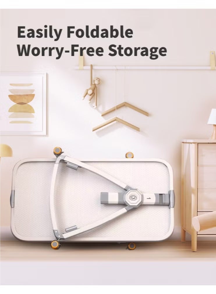 والالا سرير أطفال، سرير أطفال 3 في 1 بجانب السرير، 6 ارتفاعات قابلة للتعديل، إمالة لمنع الارتجاع، ناموسية، محطة تغيير الحفاضات ومرتبة لاتكس، أسرّة أطفال قابلة للطي بجانب السرير، سرير أطفال شبكي بجانب السرير مع عجلات وسلة تخزين - Image 4