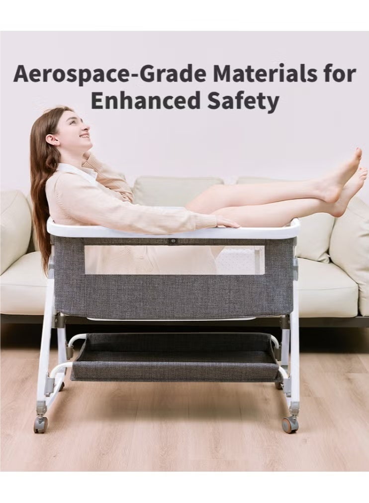 والالا سرير أطفال، سرير أطفال 3 في 1 بجانب السرير، 6 ارتفاعات قابلة للتعديل، إمالة لمنع الارتجاع، ناموسية، محطة تغيير الحفاضات ومرتبة لاتكس، أسرّة أطفال قابلة للطي بجانب السرير، سرير أطفال شبكي بجانب السرير مع عجلات وسلة تخزين - Image 5