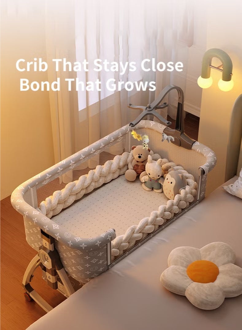 والالا سرير أطفال، سرير أطفال 3 في 1 بجانب السرير، 6 ارتفاعات قابلة للتعديل، إمالة لمنع الارتجاع، ناموسية، محطة تغيير الحفاضات ومرتبة لاتكس، أسرّة أطفال قابلة للطي بجانب السرير، سرير أطفال شبكي بجانب السرير مع عجلات وسلة تخزين - Image 3