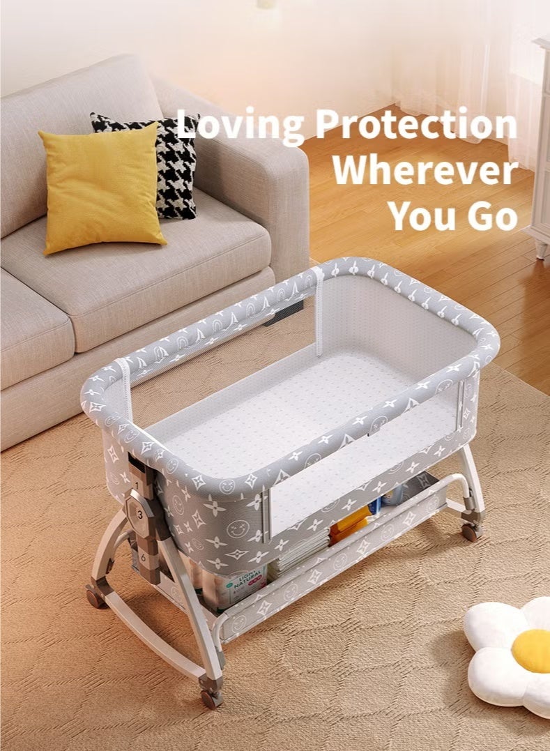 والالا سرير أطفال، سرير أطفال 3 في 1 بجانب السرير، 6 ارتفاعات قابلة للتعديل، إمالة لمنع الارتجاع، ناموسية، محطة تغيير الحفاضات ومرتبة لاتكس، أسرّة أطفال قابلة للطي بجانب السرير، سرير أطفال شبكي بجانب السرير مع عجلات وسلة تخزين - Image 2