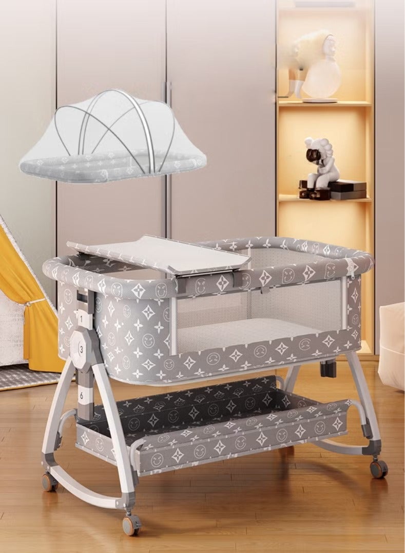 والالا سرير أطفال، سرير أطفال 3 في 1 بجانب السرير، 6 ارتفاعات قابلة للتعديل، إمالة لمنع الارتجاع، ناموسية، محطة تغيير الحفاضات ومرتبة لاتكس، أسرّة أطفال قابلة للطي بجانب السرير، سرير أطفال شبكي بجانب السرير مع عجلات وسلة تخزين - Image 1