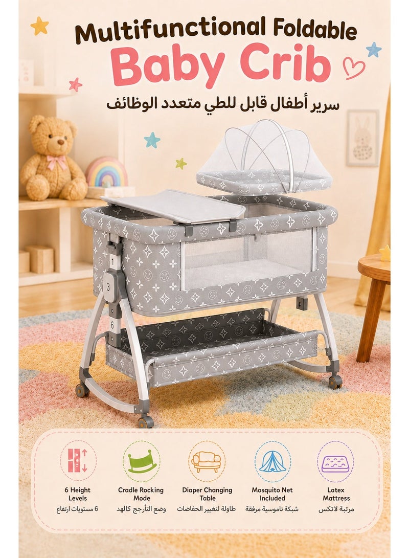 WALALLA Baby Bassinet,3 in 1 Bedside Bassinet for Baby,6 Height Adjustable,Tilt for Anti-Reflux, Mosquito Net, Diaper Changing Station & Latex Mattress,Foldable Baby Bassinets Bedside Sleeper,Mesh Bedside Crib with Wheels and Storage Basket - Image 1