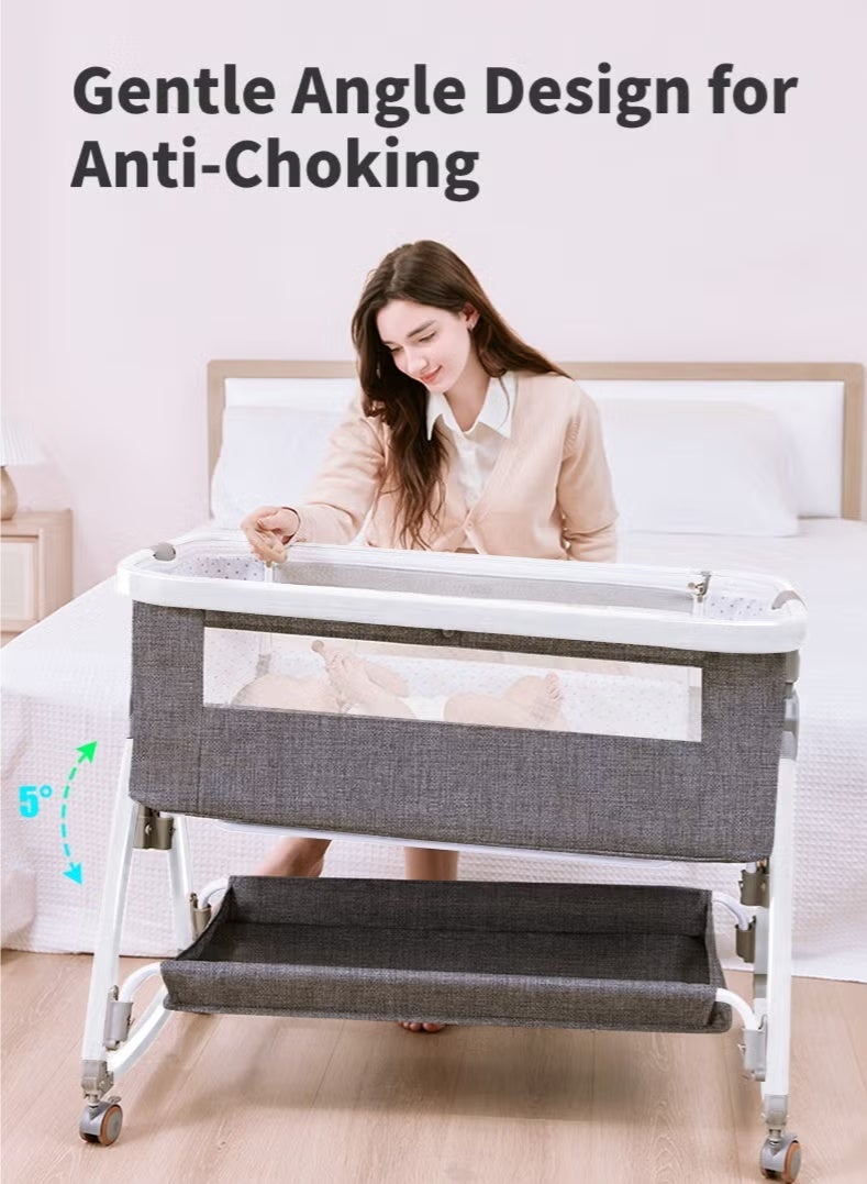 WALALLA Baby Bassinet,3 in 1 Bedside Bassinet for Baby,6 Height Adjustable,Tilt for Anti-Reflux, Mosquito Net, Diaper Changing Station & Latex Mattress,Foldable Baby Bassinets Bedside Sleeper,Mesh Bedside Crib with Wheels and Storage Basket - Image 3