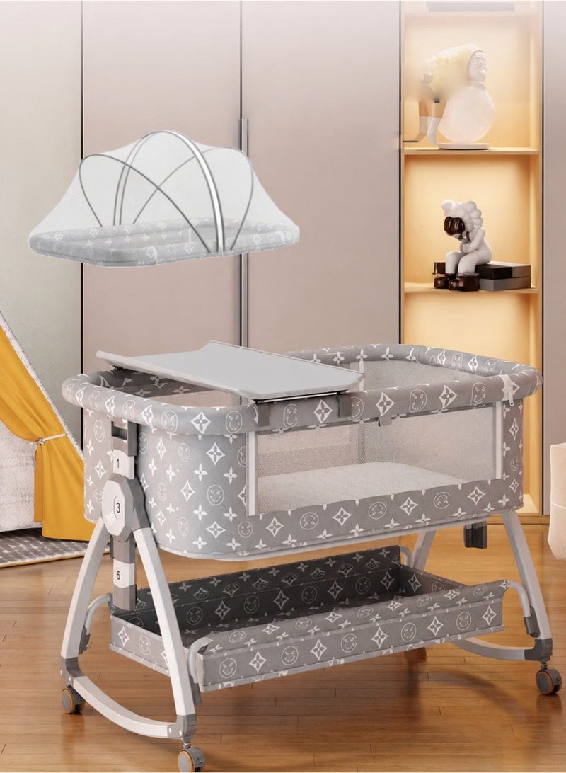 WALALLA Baby Bassinet,3 in 1 Bedside Bassinet for Baby,6 Height Adjustable,Tilt for Anti-Reflux, Mosquito Net, Diaper Changing Station & Latex Mattress,Foldable Baby Bassinets Bedside Sleeper,Mesh Bedside Crib with Wheels and Storage Basket - Image 2