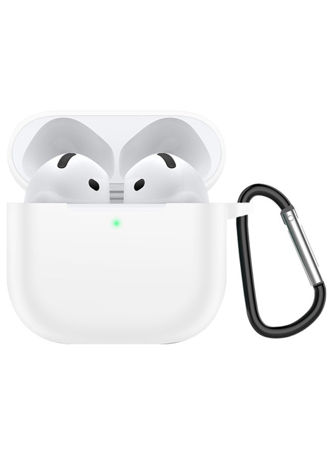 Kmaxai Silicone Protective Case With Hook For Airpods 4, Matte Finish Anti-fingerprint Solid Color Simple Transparent White Case For Apple True Wireless Earphones 4th Generation Charging Case - Image 2