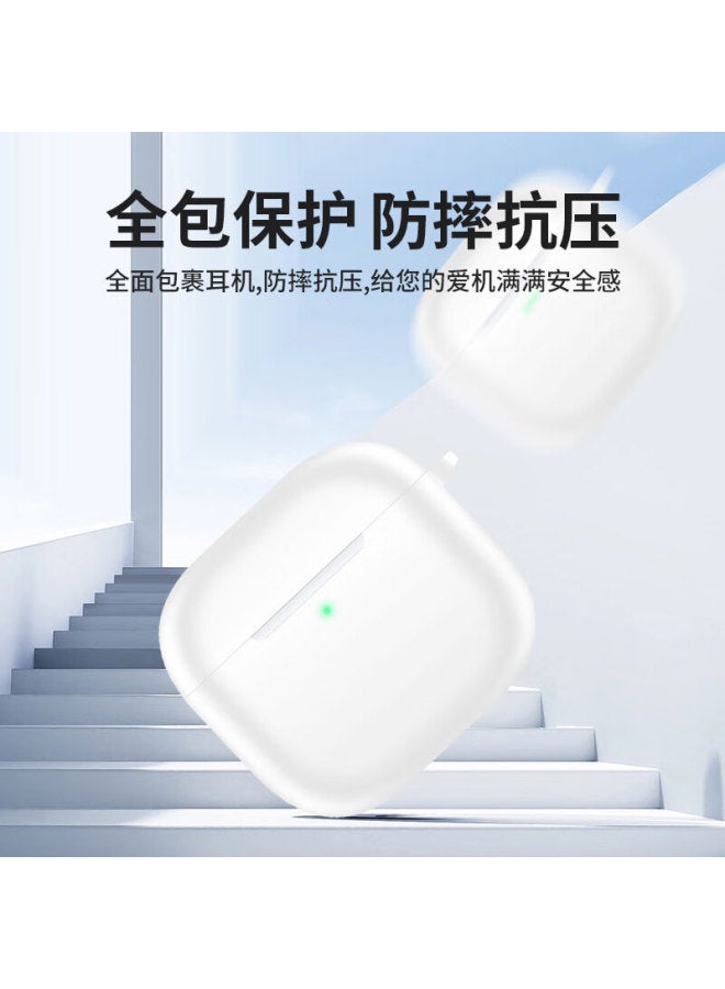 Kmaxai Silicone Protective Case With Hook For Airpods 4, Matte Finish Anti-fingerprint Solid Color Simple Transparent White Case For Apple True Wireless Earphones 4th Generation Charging Case - Image 1