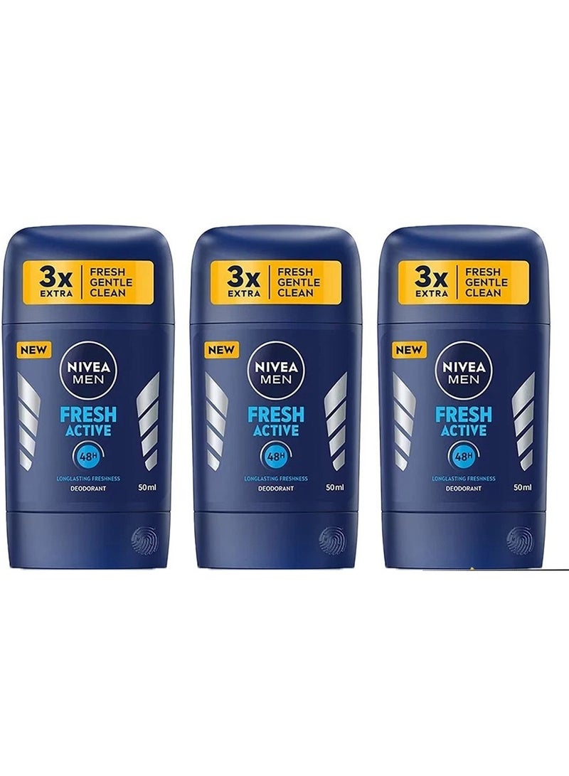 Nivea Men Fresh Active Deodorant & Antiperspirant Roll On Antiperspirant, 48 Hour Protection, Fresh Scent 3 × 50 ml - Image 1